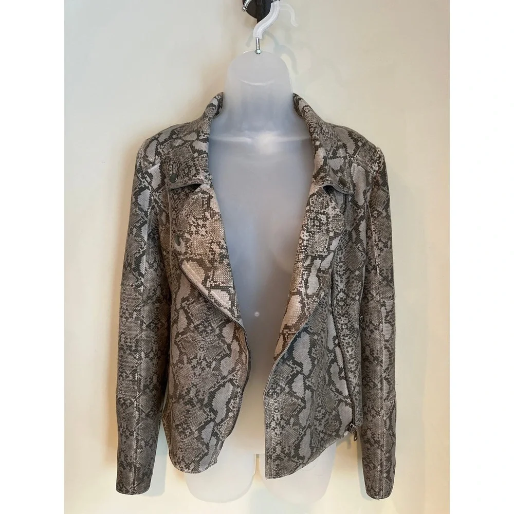 Marrakech Womens Green Snakeskin Print Moto Jacket‎ Size M Asymmetric Zip Biker